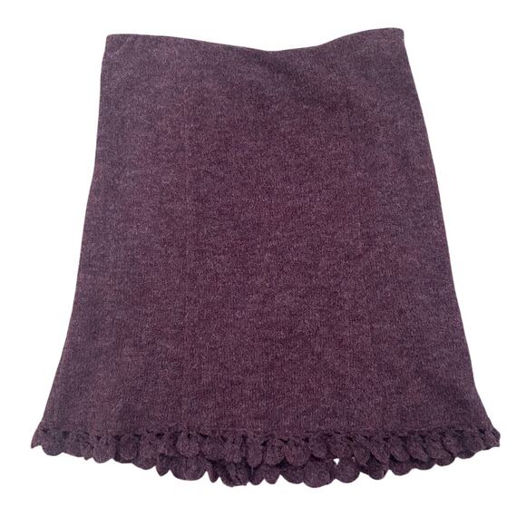 Nanette Lepore Virgin Wool Blend Purple Skirt Floral Crochet Hem Vintage, M - Picture 9 of 9